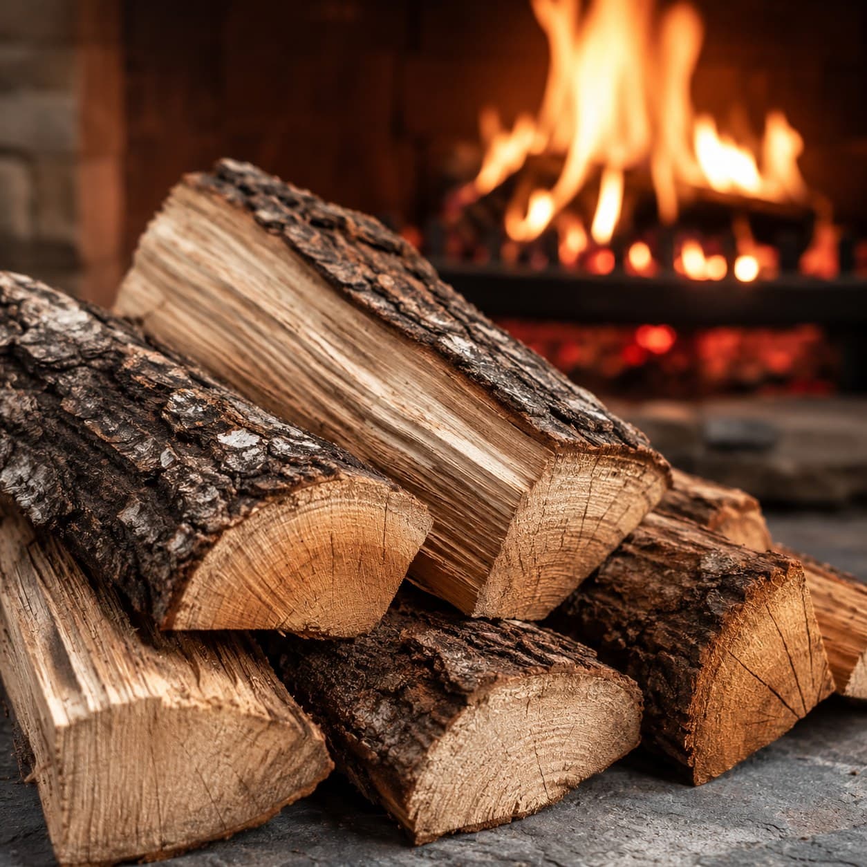Bois de chauffage sec devant une cheminée